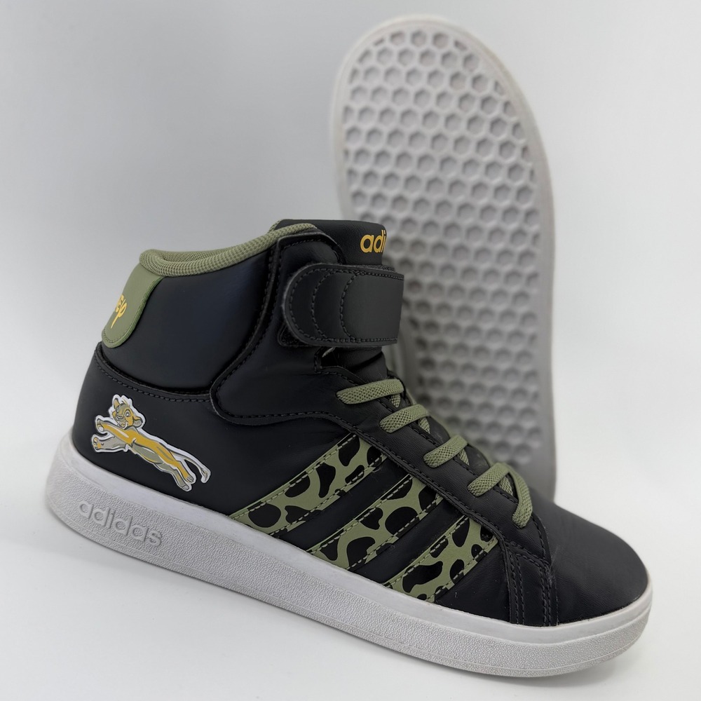 Adidas Disney Lion King Grand Court Mid Sneakers Kids 5.5Y Black‎ Olive Simba
